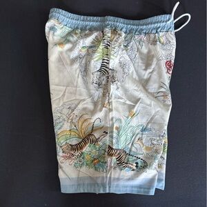 Men's Light Blue Botanical Tiger Silk Shorts